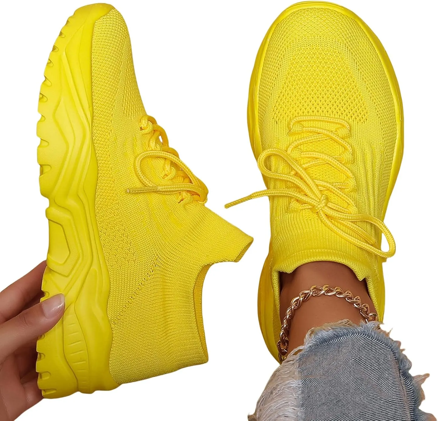 Women's Walking Shoes Summer Breathable Mesh Soft Sole Sneakers Lightweight Casual Fashionable Lace-up Low Top Slip on Sneakers Athletic Workout Sports Shoes