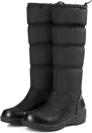 Women's Water Proof Winter Boots Mid Calf Rain Cloth Boots Solid Slope Heels Snow Boots Fashion Insulated Boots