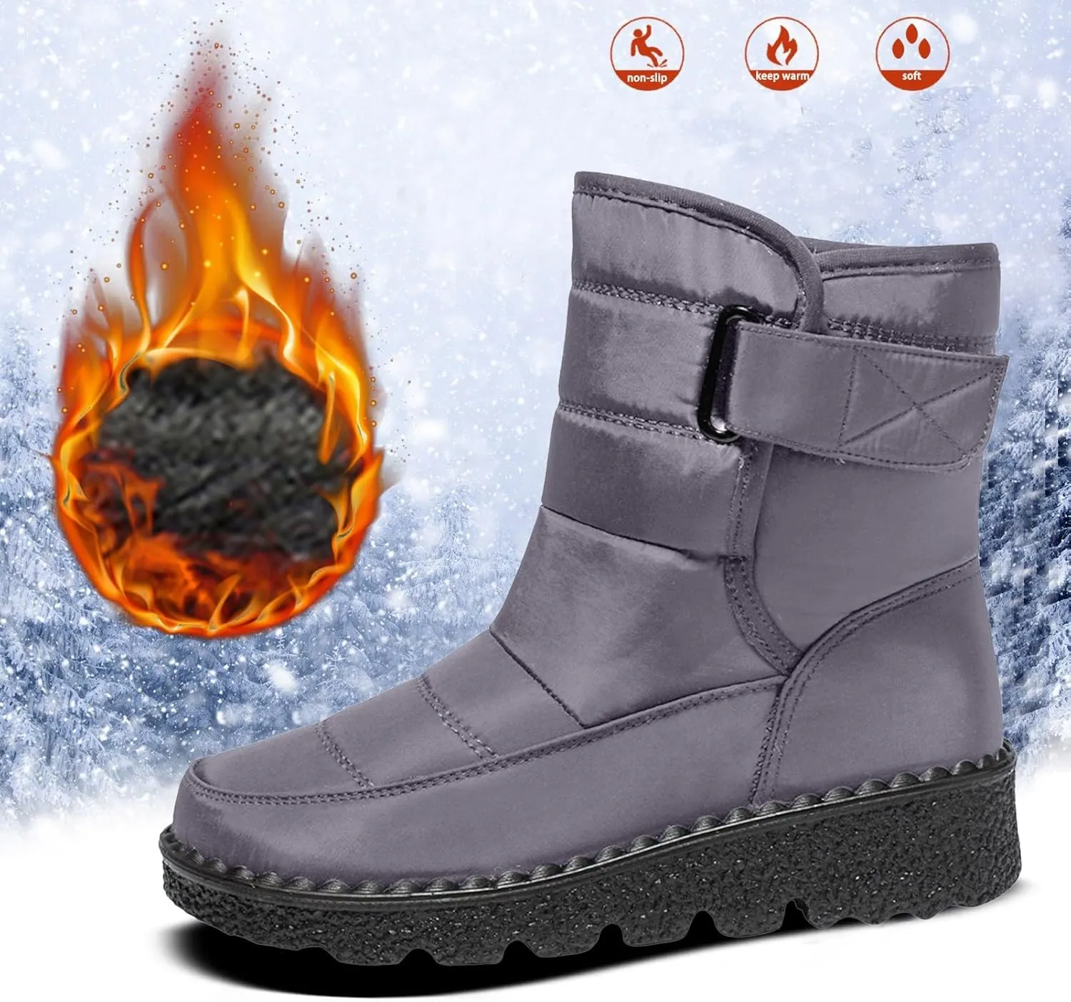 Women's Winter Boots Comfort Snow Boots Solid Plush Insulated Snow Boots Outdoor Thick Bottom Non Slip Boots