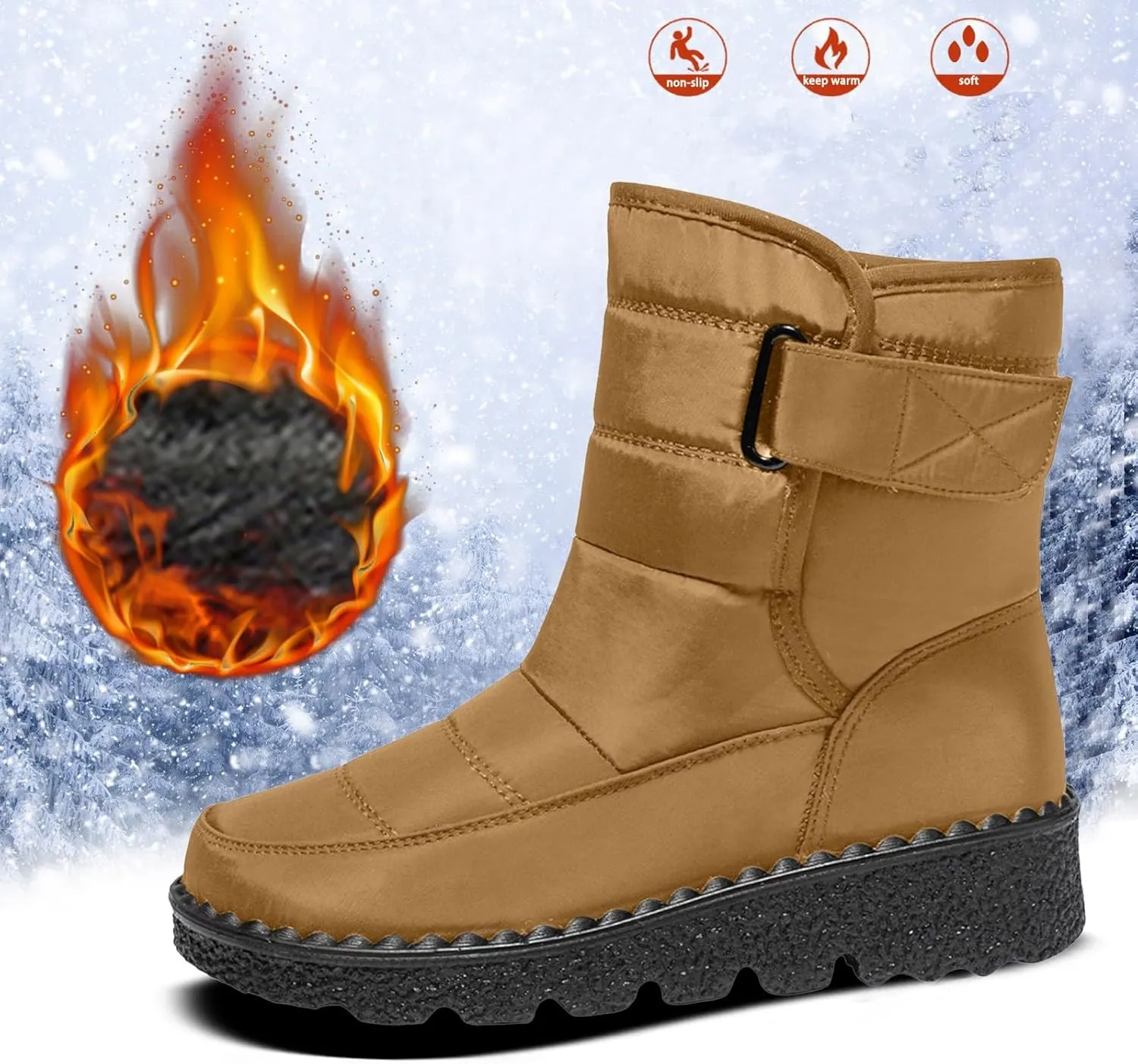 Women's Winter Boots Comfort Snow Boots Solid Plush Insulated Snow Boots Outdoor Thick Bottom Non Slip Boots