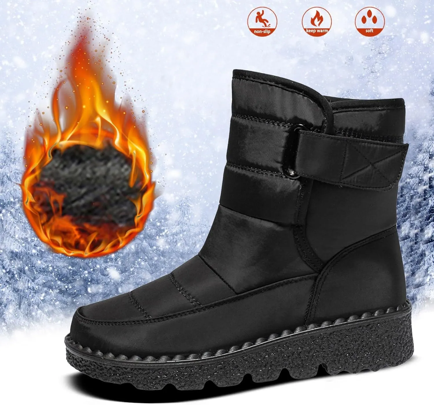 Women's Winter Boots Comfort Snow Boots Solid Plush Insulated Snow Boots Outdoor Thick Bottom Non Slip Boots