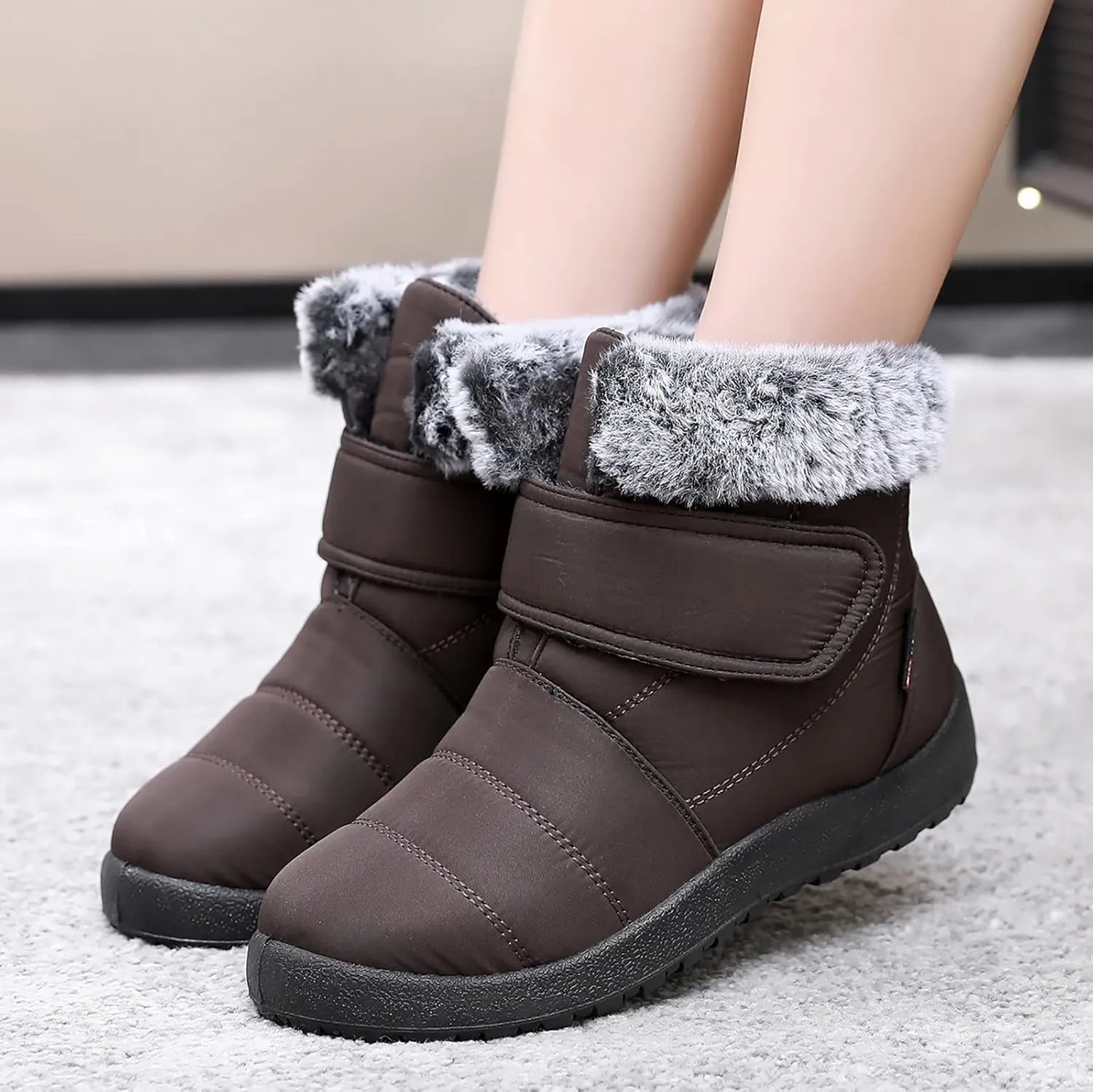Women's Winter Boots Fashion Furry Boots Flat Bottom Snow Boots Fleece Lined Warm No Heel Snow Boots for Women