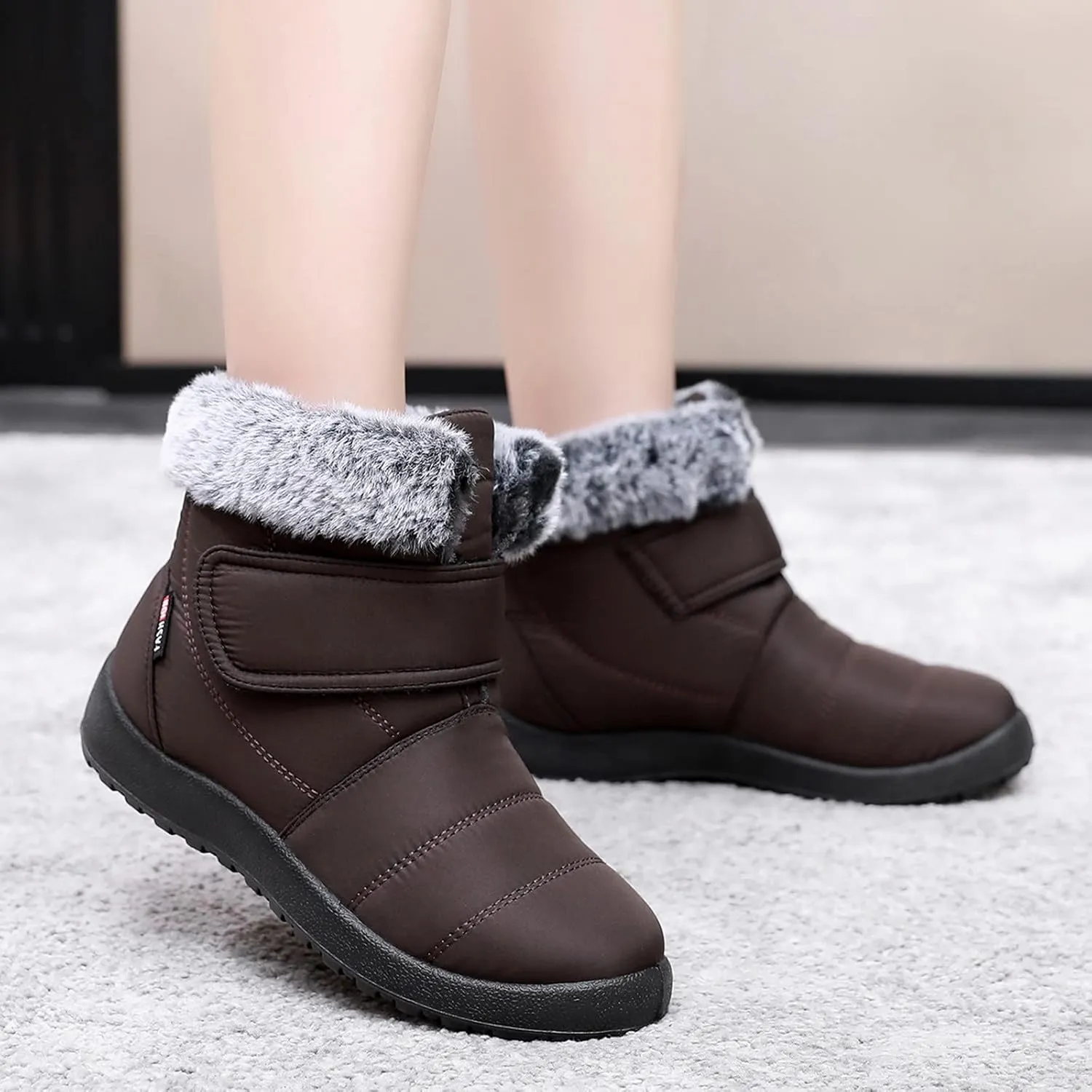 Women's Winter Boots Fashion Furry Boots Flat Bottom Snow Boots Fleece Lined Warm No Heel Snow Boots for Women