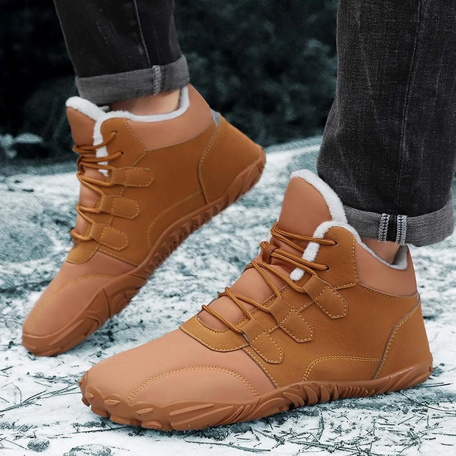 Women's Winter Boots Soft Flat Soled Walking Boots Lace Up Non Slip Boots Fleece Lined Warm Calf Snow Boots for Women