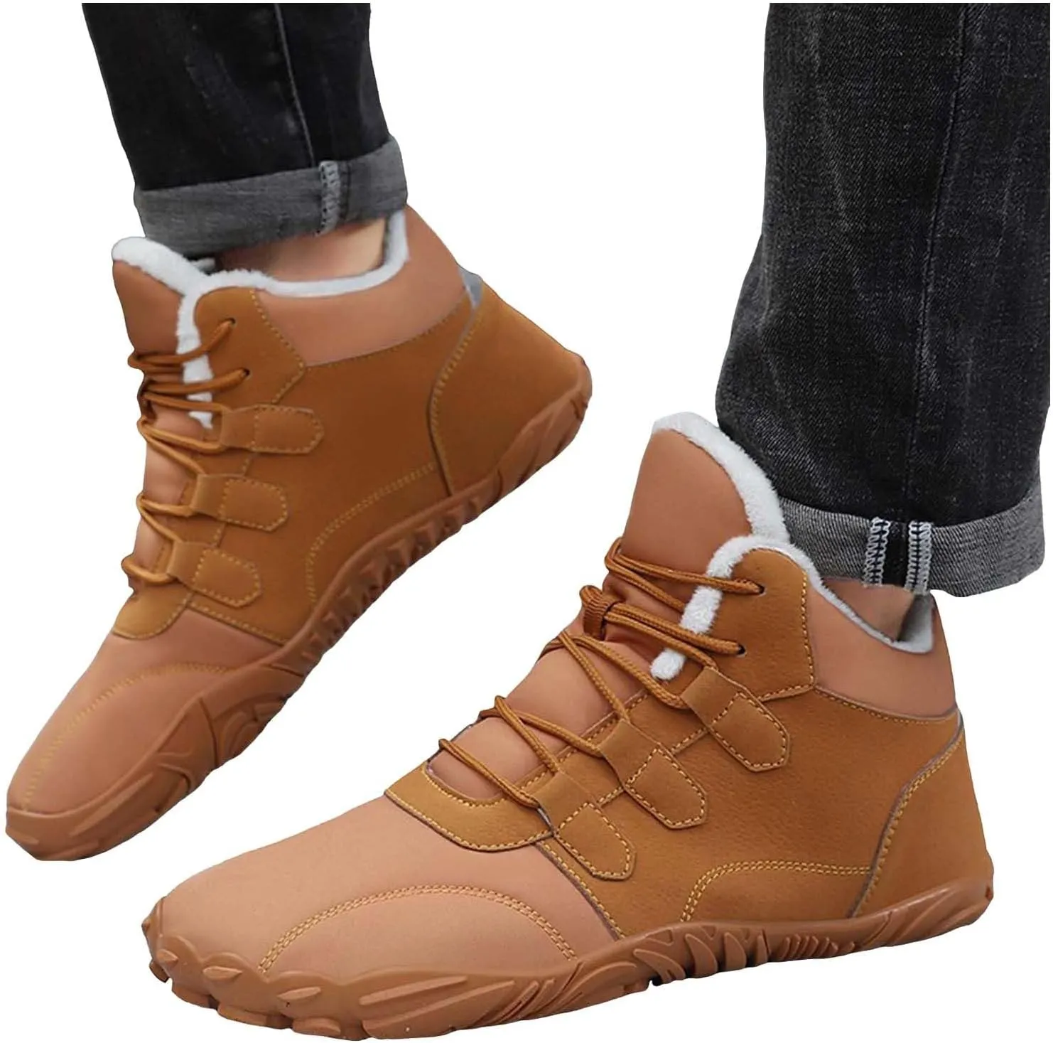 Women's Winter Boots Soft Flat Soled Walking Boots Lace Up Non Slip Boots Fleece Lined Warm Calf Snow Boots for Women