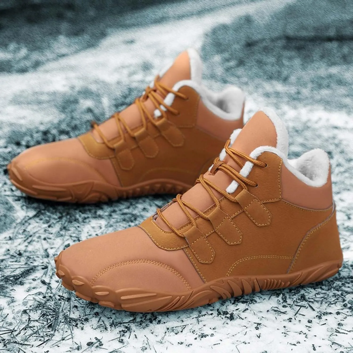 Women's Winter Boots Soft Flat Soled Walking Boots Lace Up Non Slip Boots Fleece Lined Warm Calf Snow Boots for Women
