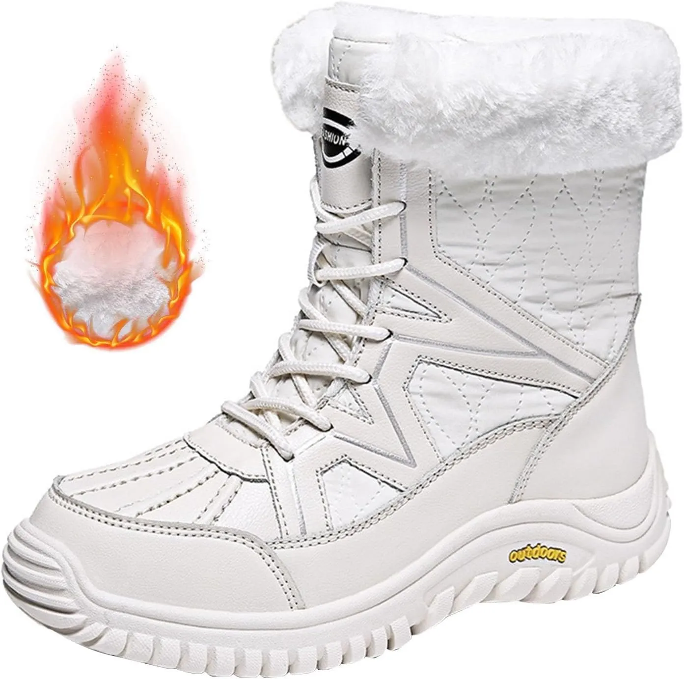 Women's Winter Boots Waterproof Warm Plush Lined Ladies Snow Boots Fashion Mid Leather Boots Lace Up Insulated