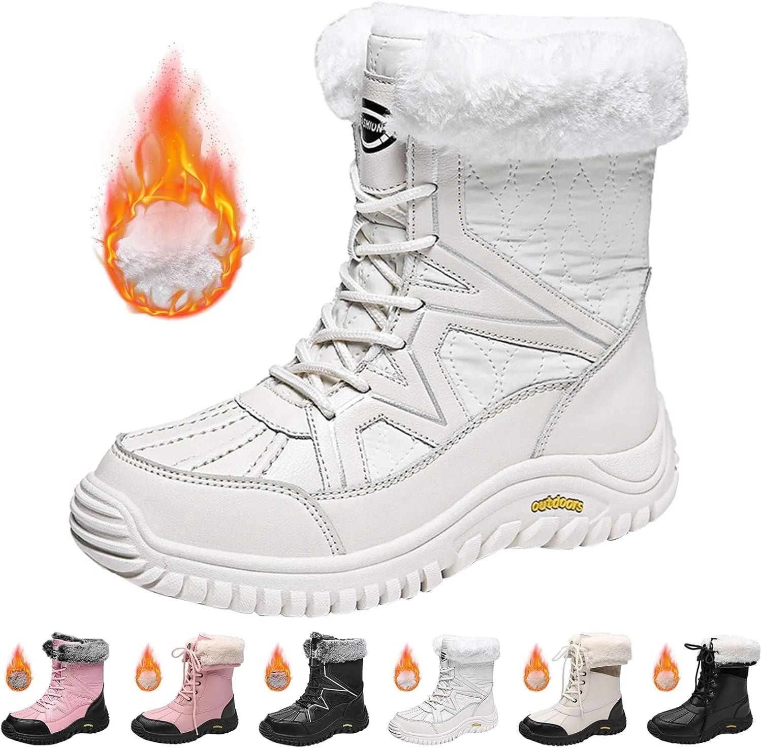 Women's Winter Boots Waterproof Warm Plush Lined Ladies Snow Boots Fashion Mid Leather Boots Lace Up Insulated