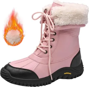 Women's Winter Boots Waterproof Warm Plush Lined Ladies Snow Boots Fashion Mid Leather Boots Lace Up Insulated