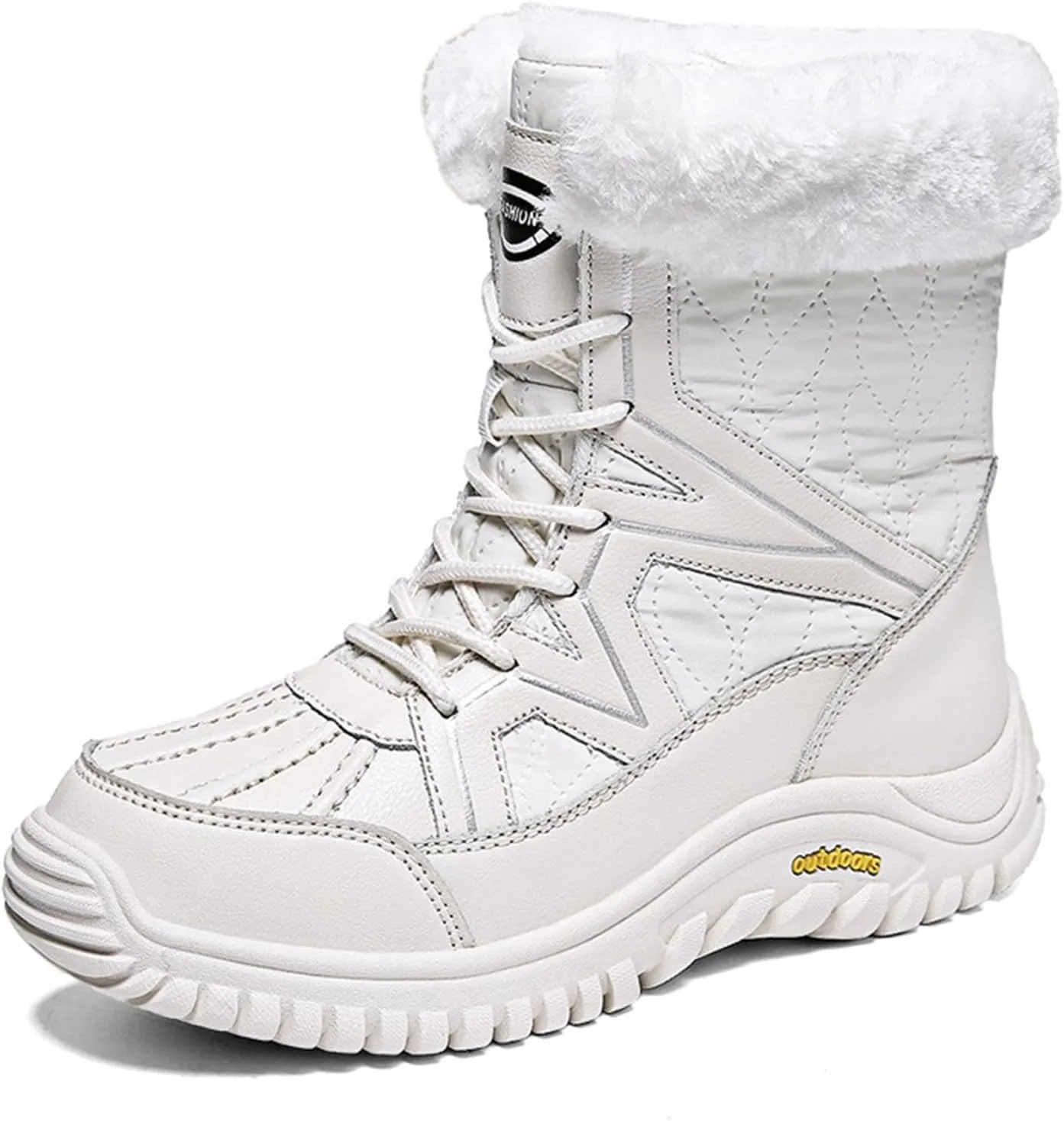 Women's Winter Boots Waterproof Warm Plush Lined Ladies Snow Boots Fashion Mid Leather Boots Lace Up Insulated