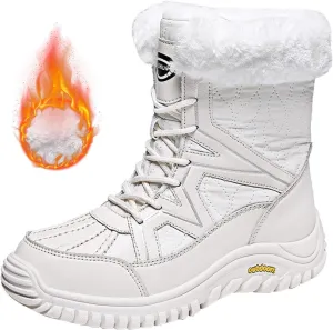Women's Winter Boots Waterproof Warm Plush Lined Ladies Snow Boots Fashion Mid Leather Boots Lace Up Insulated
