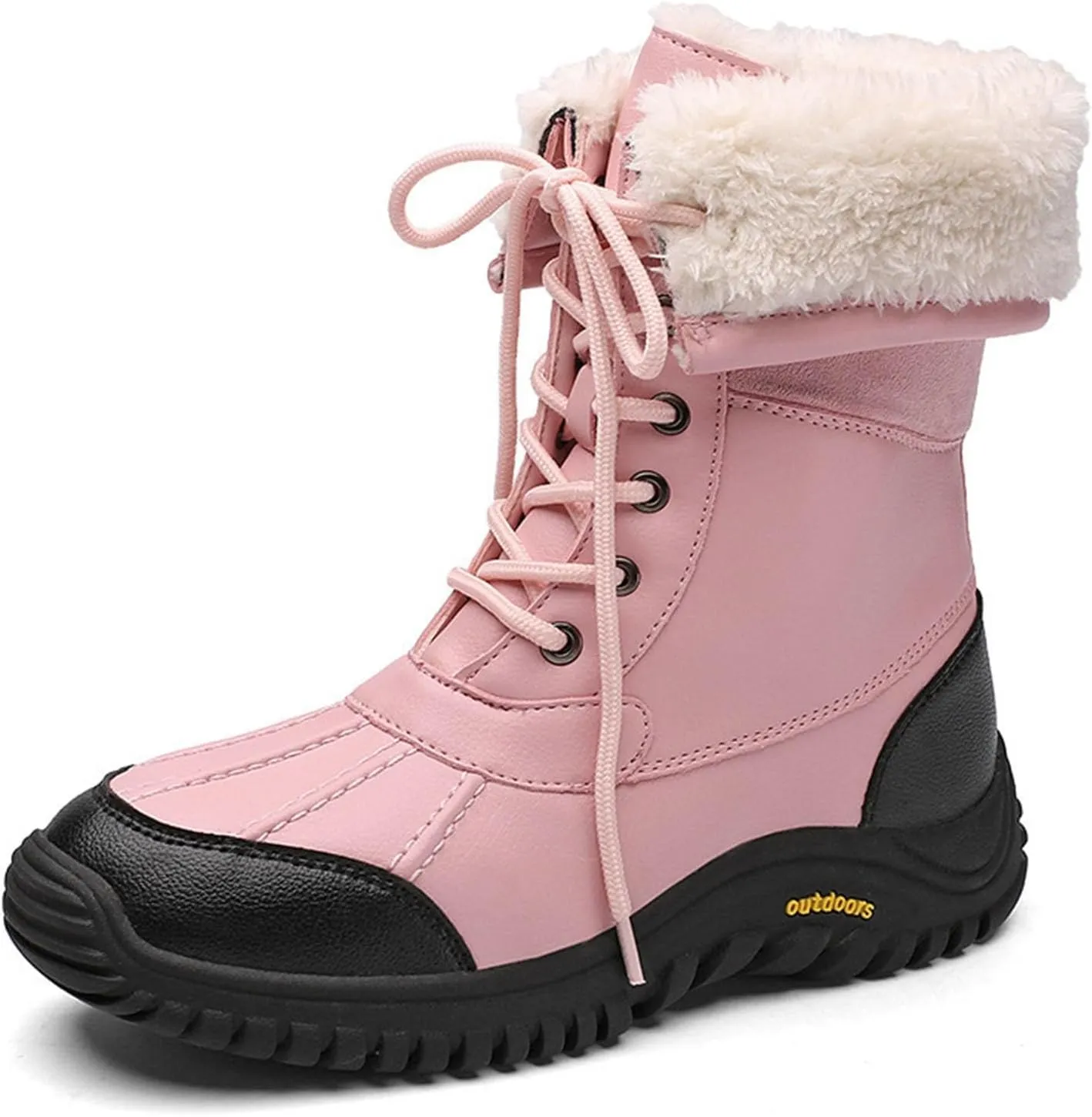 Women's Winter Boots Waterproof Warm Plush Lined Ladies Snow Boots Fashion Mid Leather Boots Lace Up Insulated