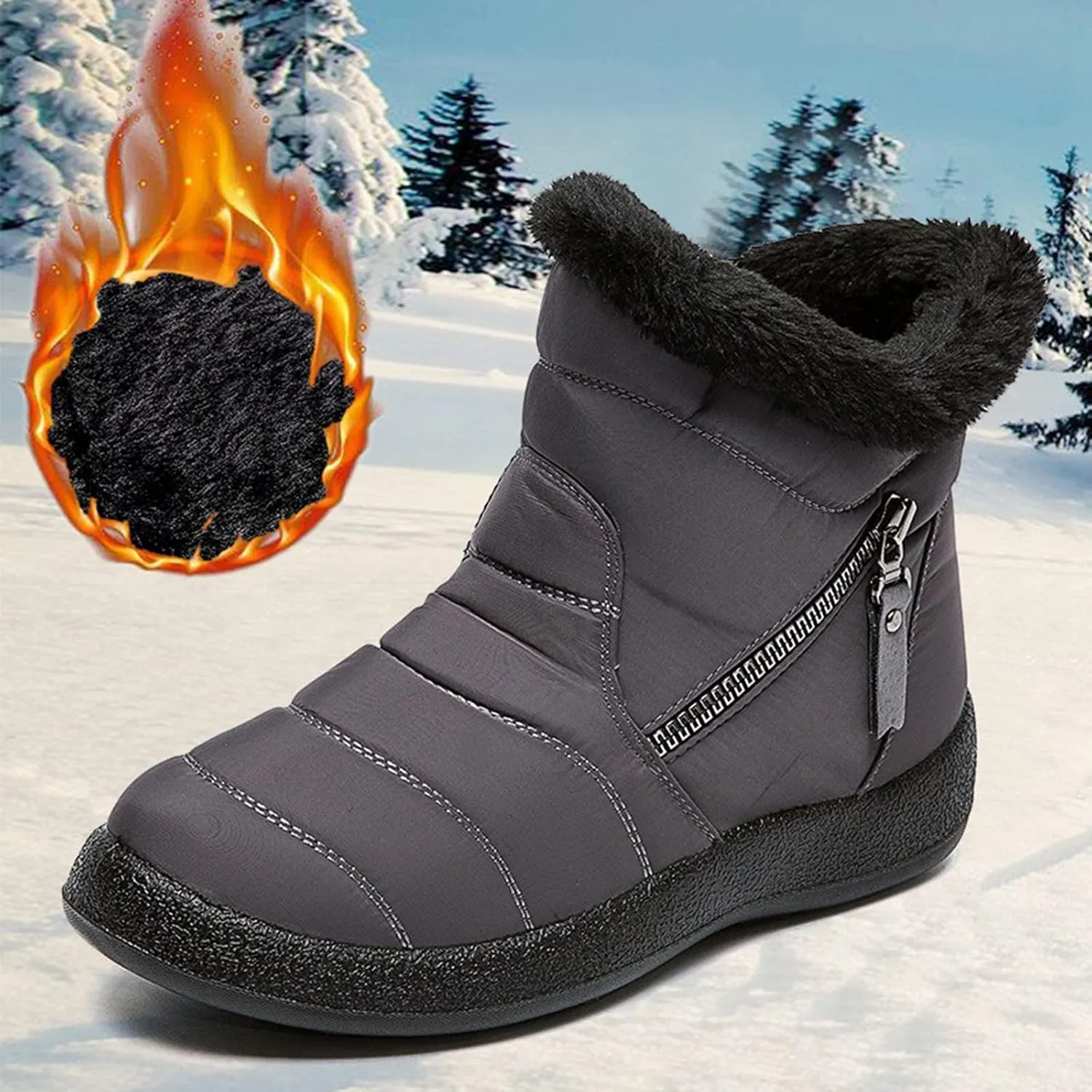 Womens Winter Boots with Zipper Adults Snow Ankle Boots Snow Boots for Womens Winter Shoes Warm Sporty Slip On Boot Non Slip Work Shoes Women Mens Snow Booties