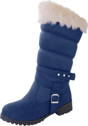 Women's Winter Snow Boots Fashionable Versatile Mid-Calf Furry Boots Fleece Lined Warm Boots Snow Boots for Women