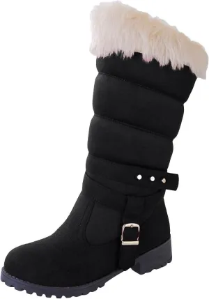 Women's Winter Snow Boots Fashionable Versatile Mid-Calf Furry Boots Fleece Lined Warm Boots Snow Boots for Women