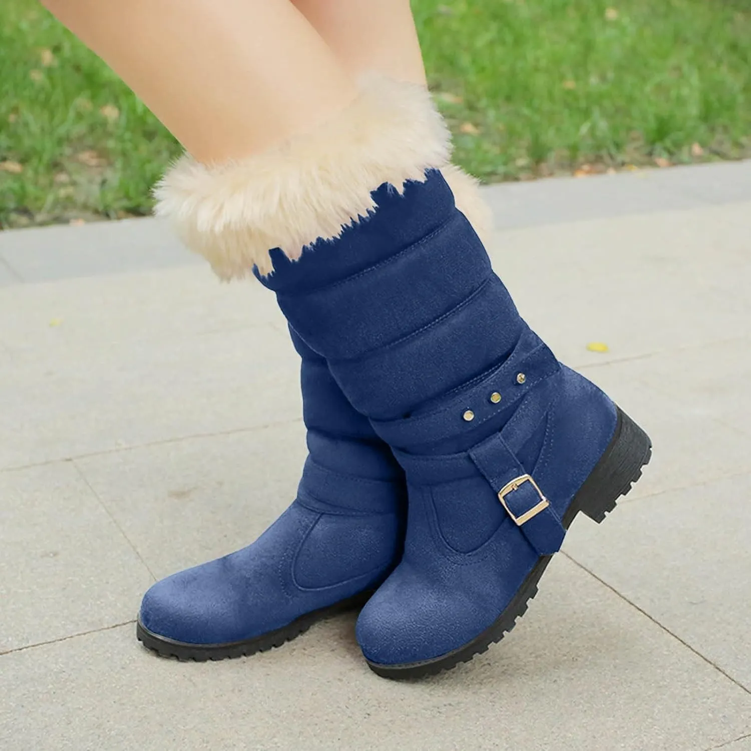 Women's Winter Snow Boots Fashionable Versatile Mid-Calf Furry Boots Fleece Lined Warm Boots Snow Boots for Women