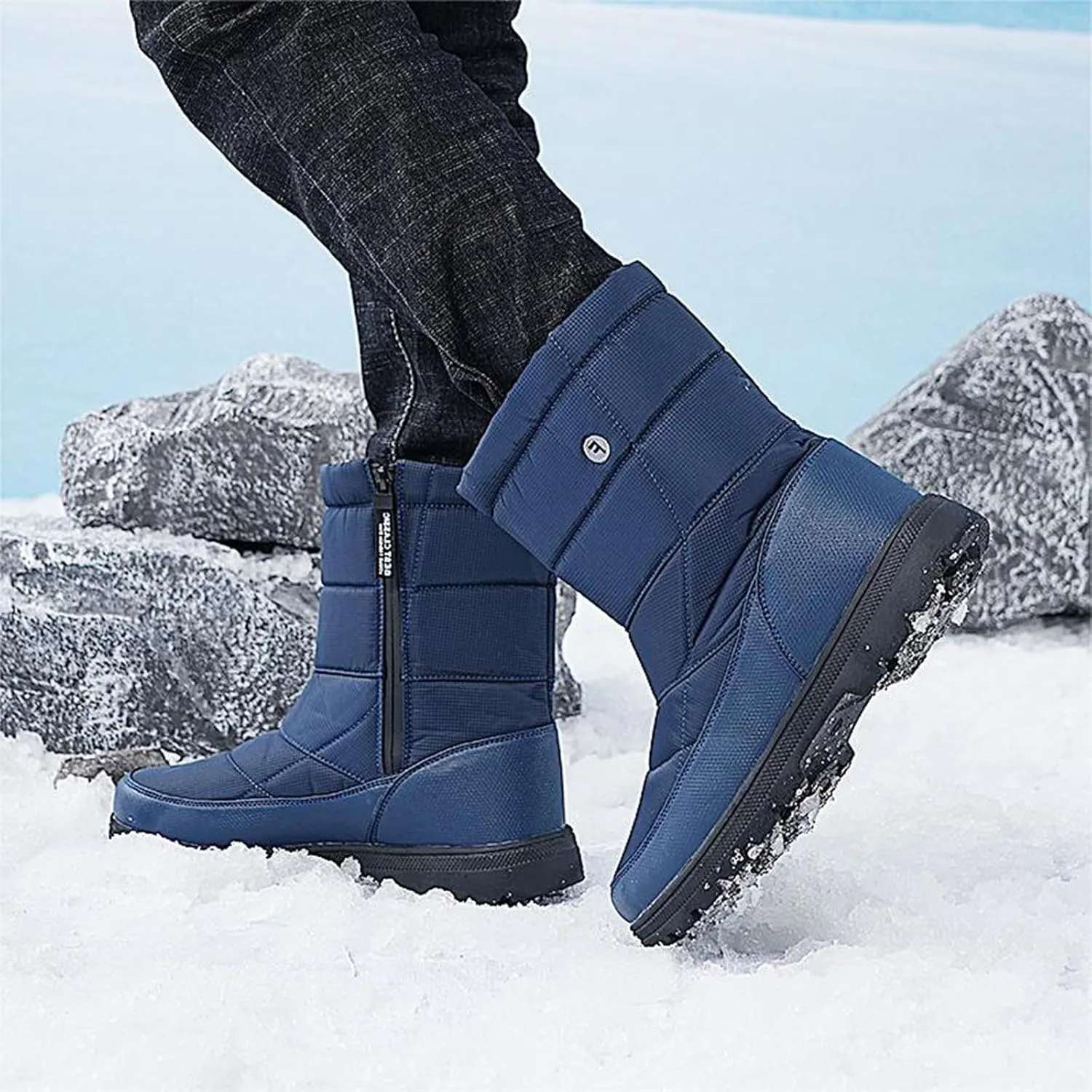 Women's Winter Snow Boots Zipper Water Proof Snow Boots Fleece Lined Warm Solid Womens Tall