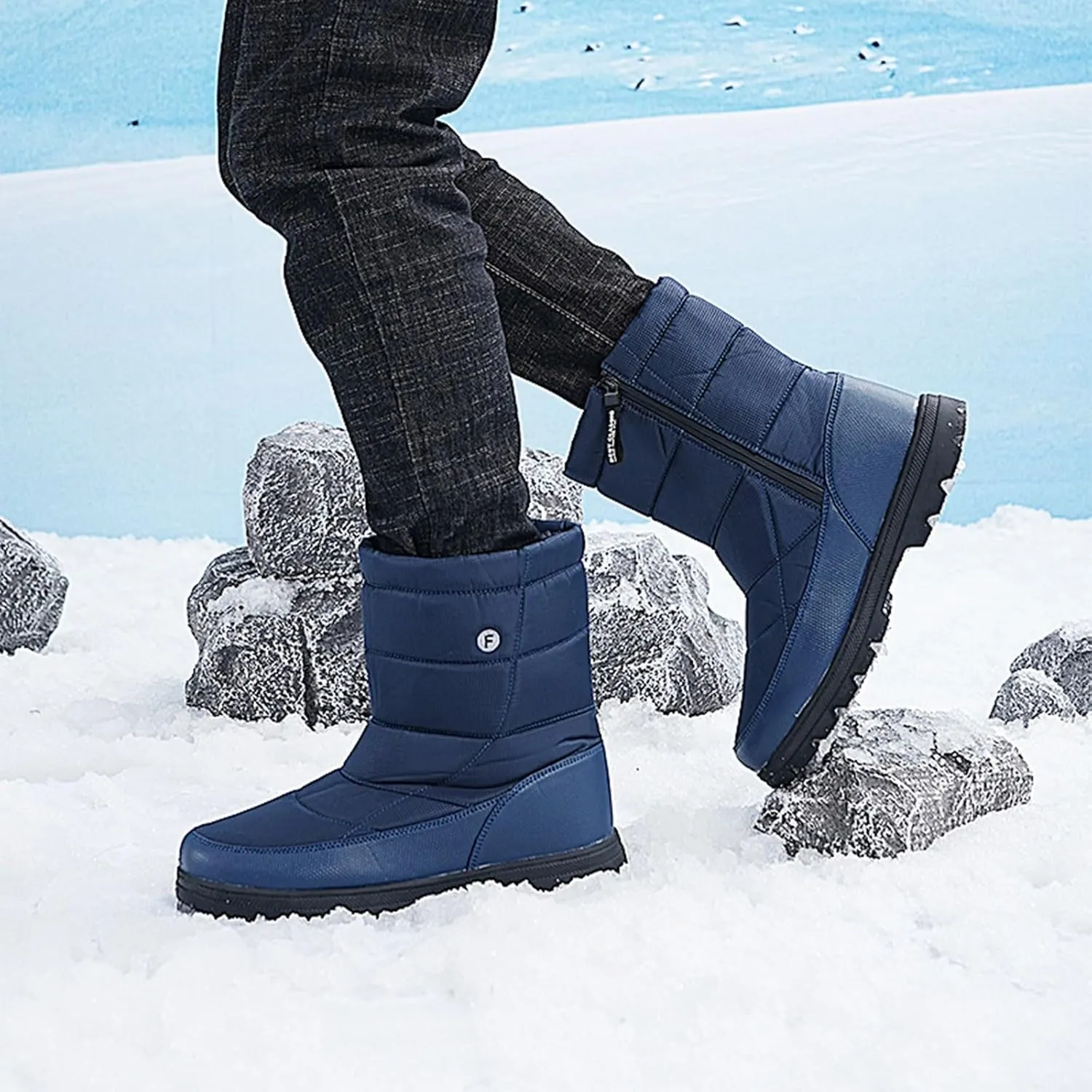Women's Winter Snow Boots Zipper Water Proof Snow Boots Fleece Lined Warm Solid Womens Tall