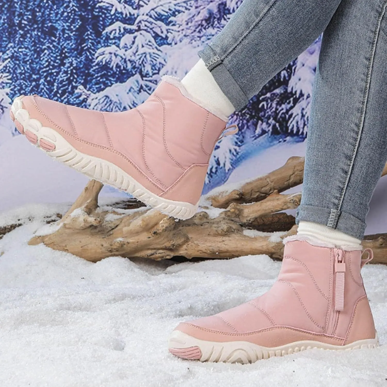 Women's Winter Warm Boots Solid Color Plush Insulated Snow Boots Soft Flat Non Slip Snow Hiking Boots Wide Width