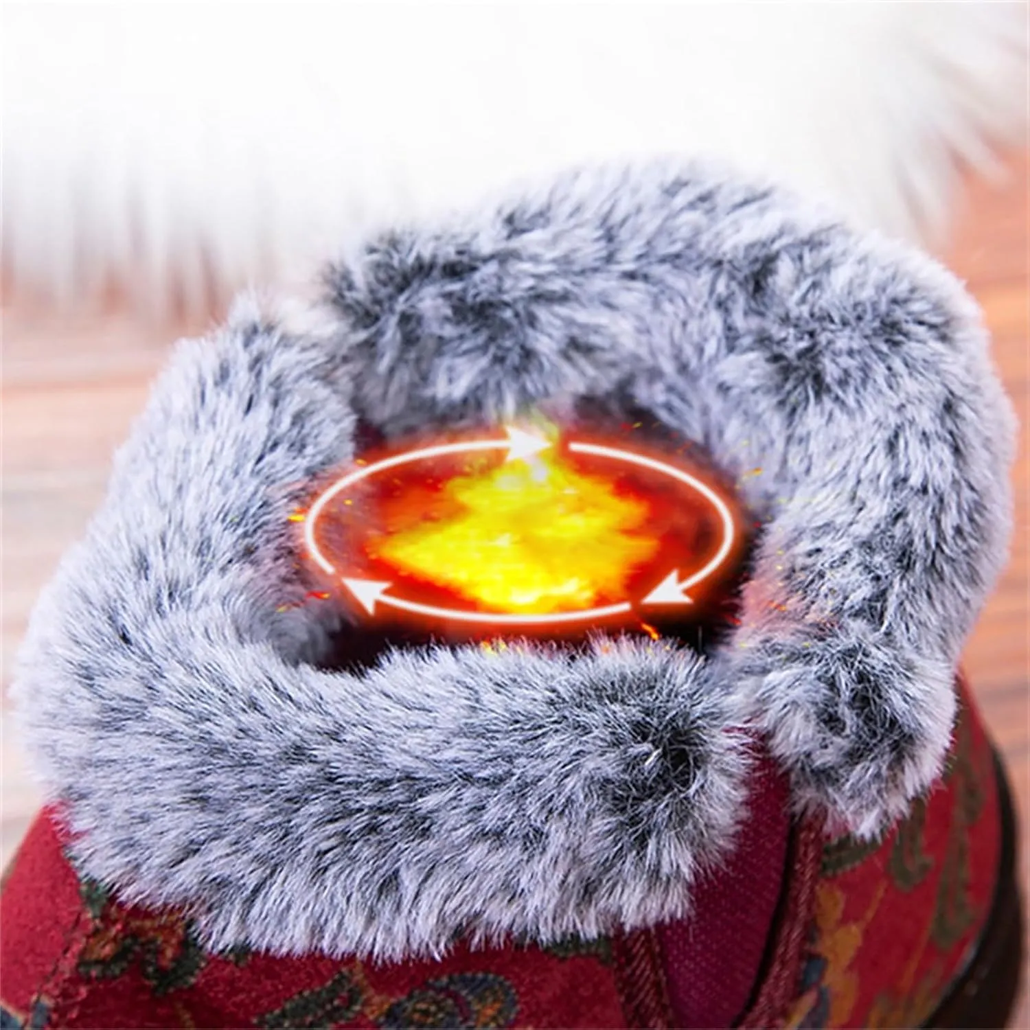 Women's Winter Warm Plush Lined Snow Ankle Boots Embroidered Warm Booties Comfortable Non-Slip Cotton Shoes