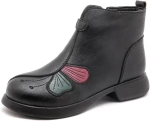 Women's Winter Warm Plush Lined Waterproof Snow Boots Embroidery Slip On Flat Ankle Boots Non-Slip Casual Booties