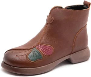 Women's Winter Warm Plush Lined Waterproof Snow Boots Embroidery Slip On Flat Ankle Boots Non-Slip Casual Booties