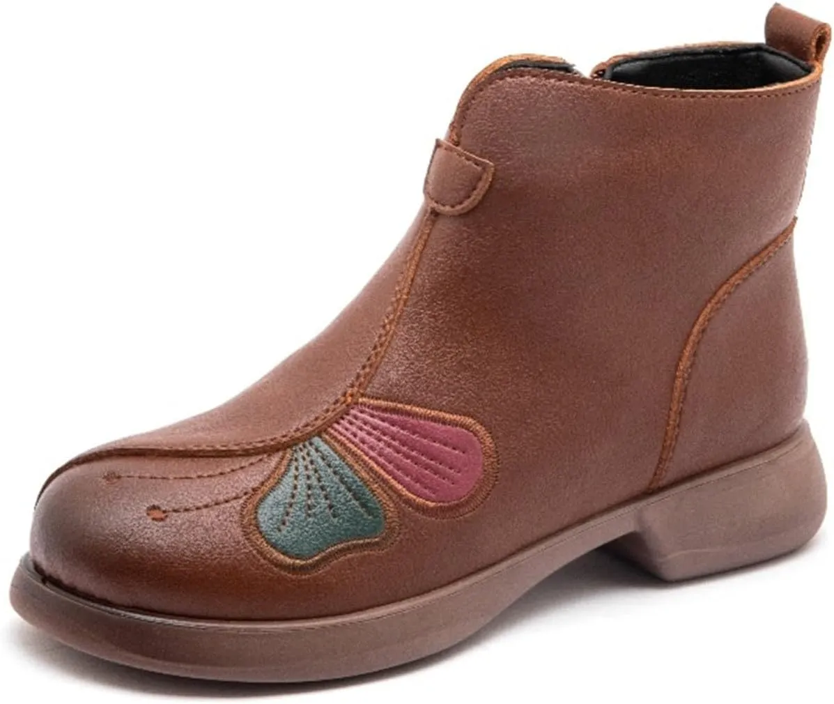 Women's Winter Warm Plush Lined Waterproof Snow Boots Embroidery Slip On Flat Ankle Boots Non-Slip Casual Booties