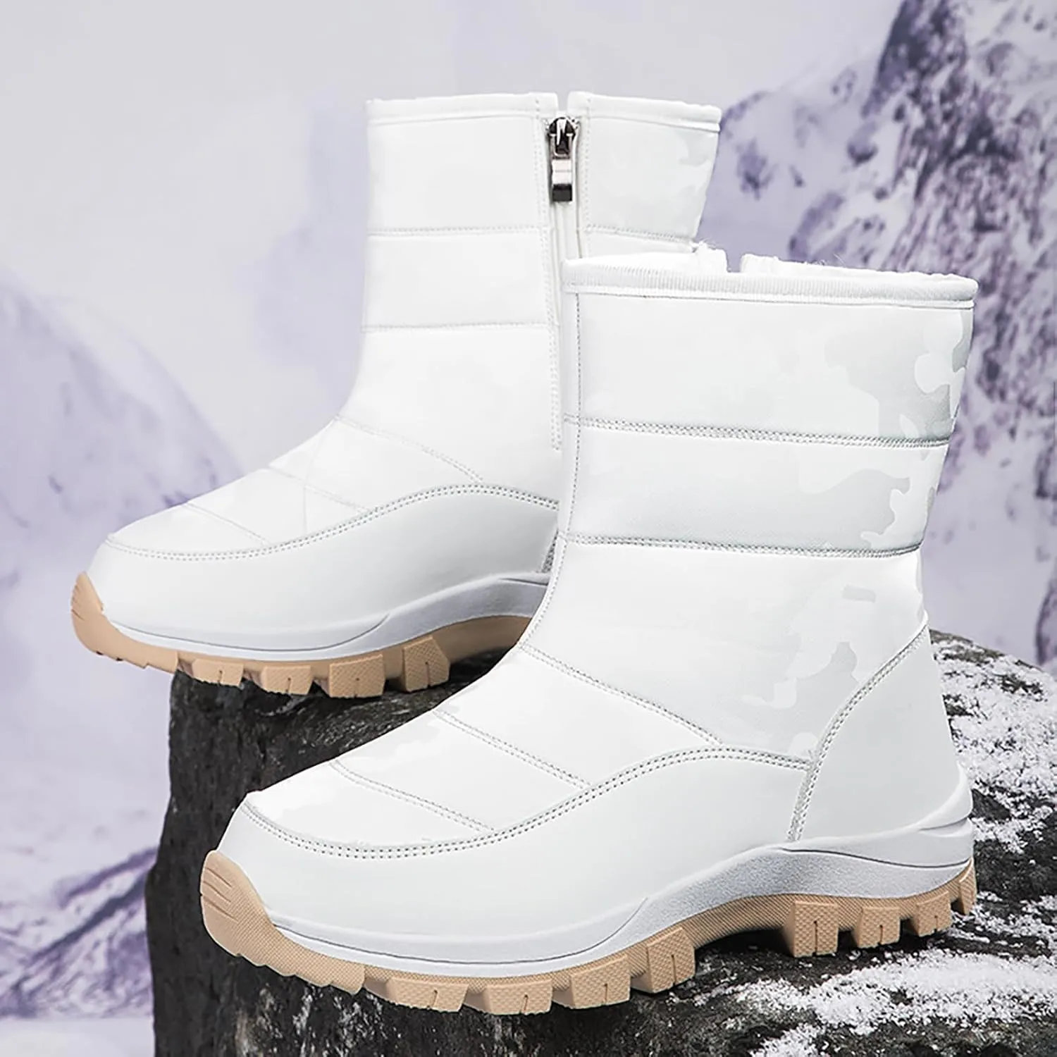 Women'S Winter Waterproof Platform Snow Boots Side Zipper Warm Fur Lined Outdoor Anti Slip Booties Casual Comfortable Insulation Cold-Resistant Mid-Calf Boot Shoes