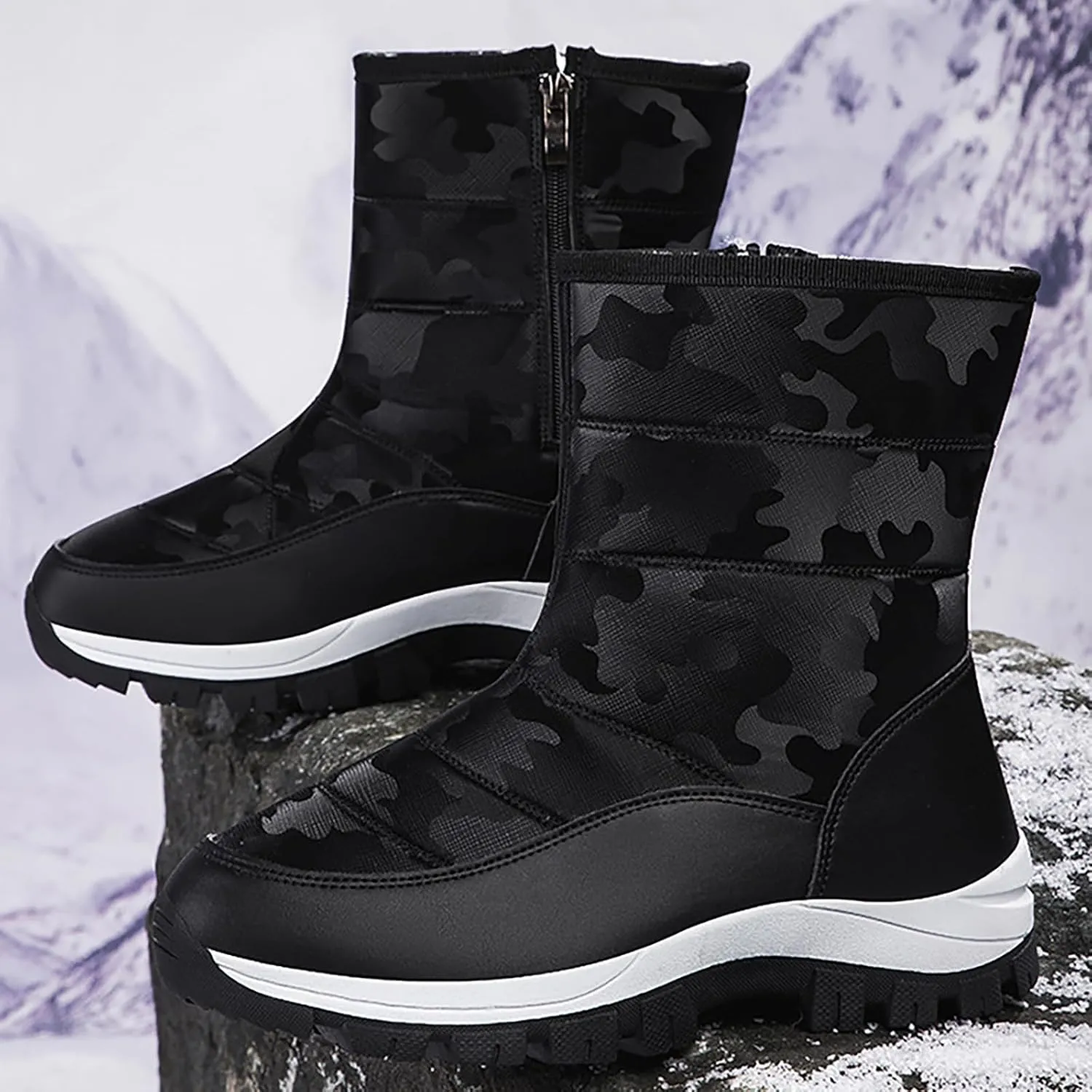 Women'S Winter Waterproof Platform Snow Boots Side Zipper Warm Fur Lined Outdoor Anti Slip Booties Casual Comfortable Insulation Cold-Resistant Mid-Calf Boot Shoes