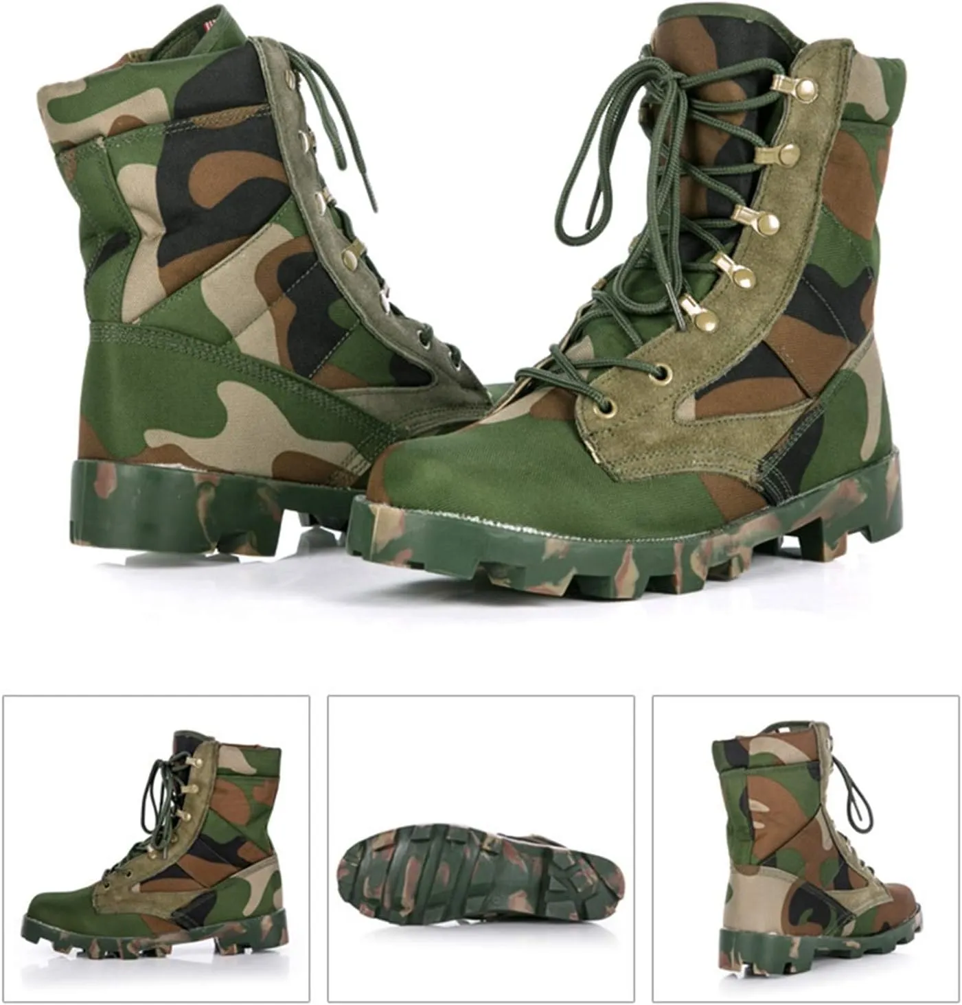 Wygwlg Summer Men's Camouflage Tactical Boots, Jungle Outdoor Lightweight High-Top Hiking Shoes -Canvas,38