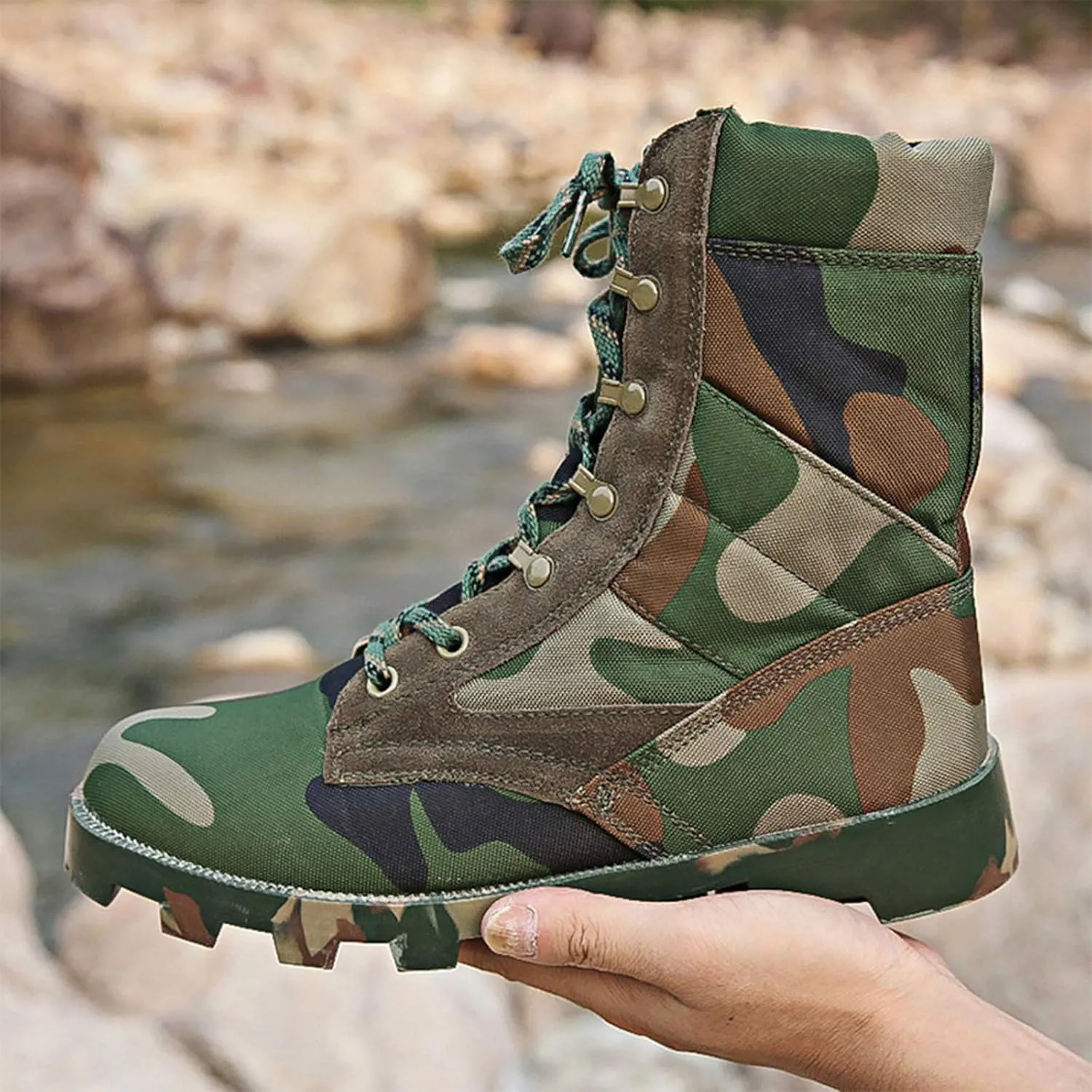 Wygwlg Summer Men's Camouflage Tactical Boots, Jungle Outdoor Lightweight High-Top Hiking Shoes -Canvas,38