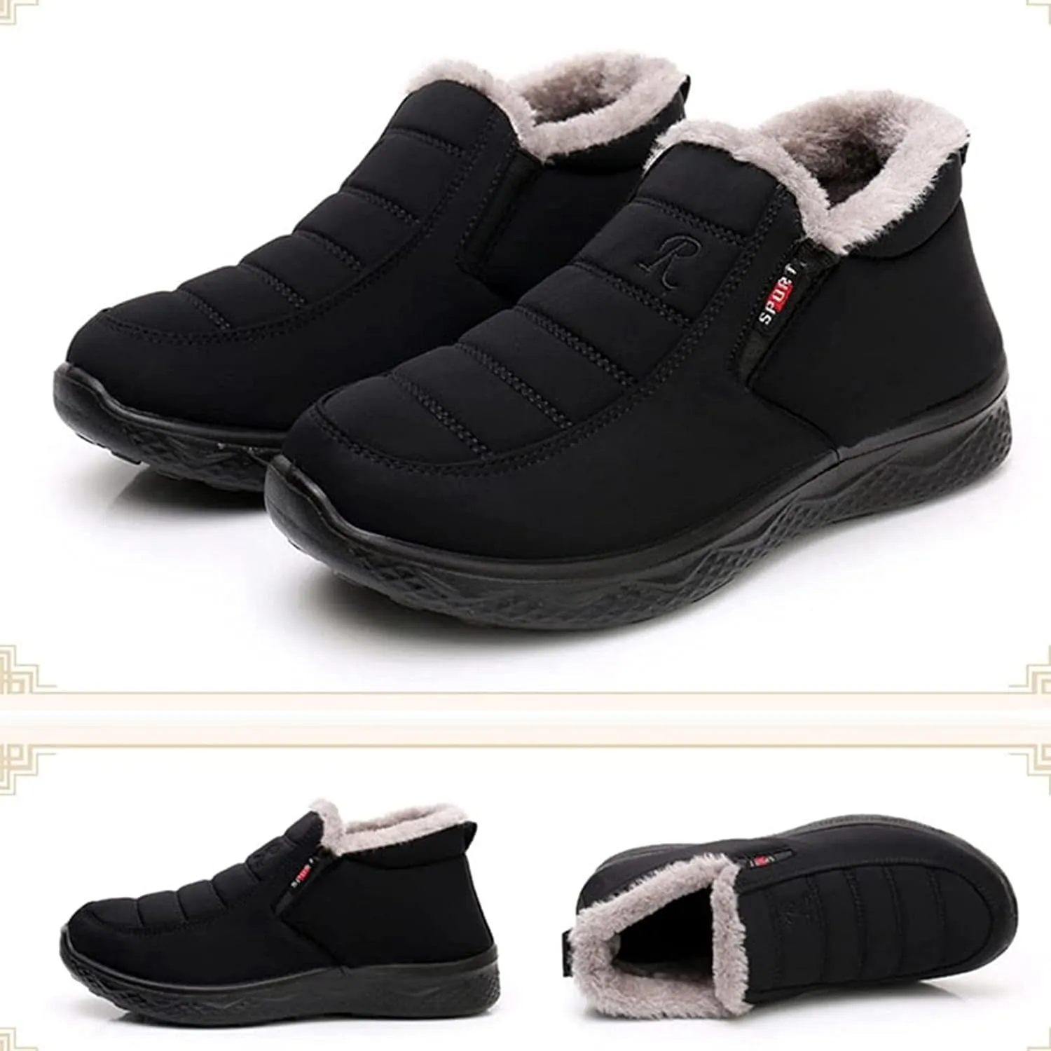 Yiozoi Men's Short Snow Boots Indoor and Outdoor Snow Proof Warm Velvet Walking Shoes Low Top Men's Casual Boots Anti Slip