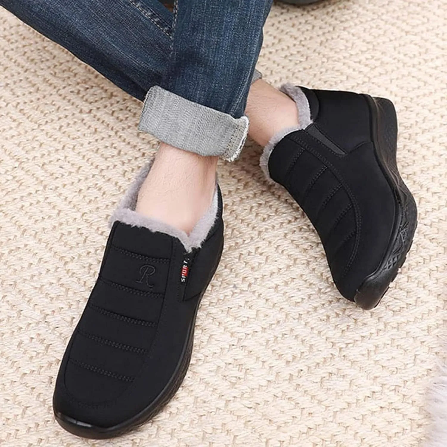 Yiozoi Men's Short Snow Boots Indoor and Outdoor Snow Proof Warm Velvet Walking Shoes Low Top Men's Casual Boots Anti Slip