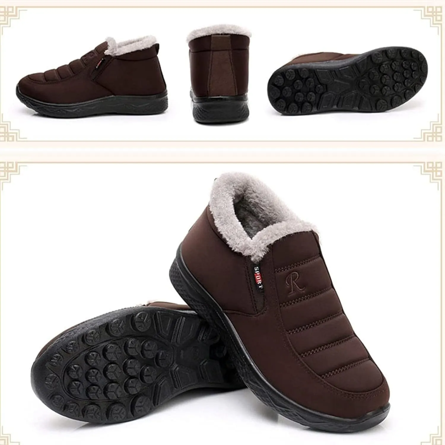 Yiozoi Men's Short Snow Boots Indoor and Outdoor Snow Proof Warm Velvet Walking Shoes Low Top Men's Casual Boots Anti Slip