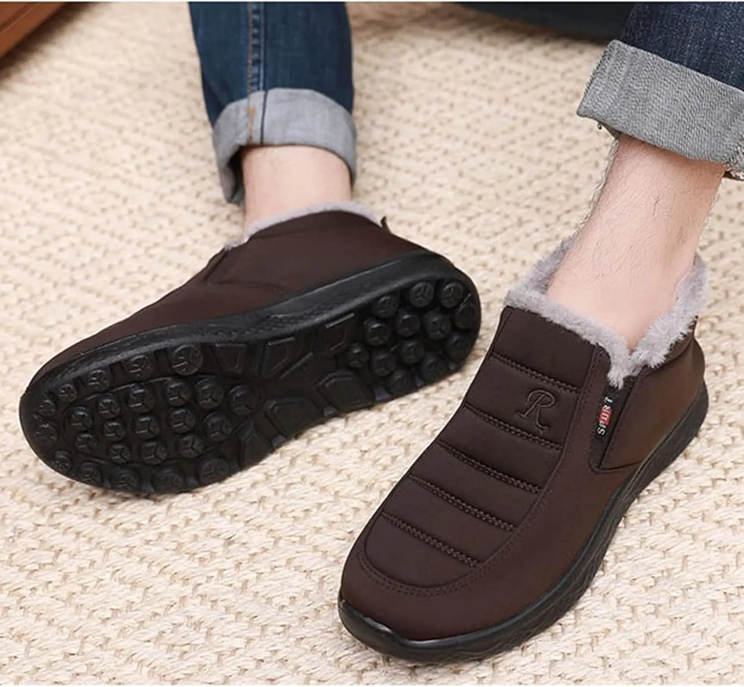 Yiozoi Men's Short Snow Boots Indoor and Outdoor Snow Proof Warm Velvet Walking Shoes Low Top Men's Casual Boots Anti Slip