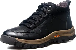 Yiozoi Men's Winter Ankle Boots Outdoor Short Leather Snow Boots Warm Autumn and Winter Daily Wear Comfortable Lace up Work Shoes