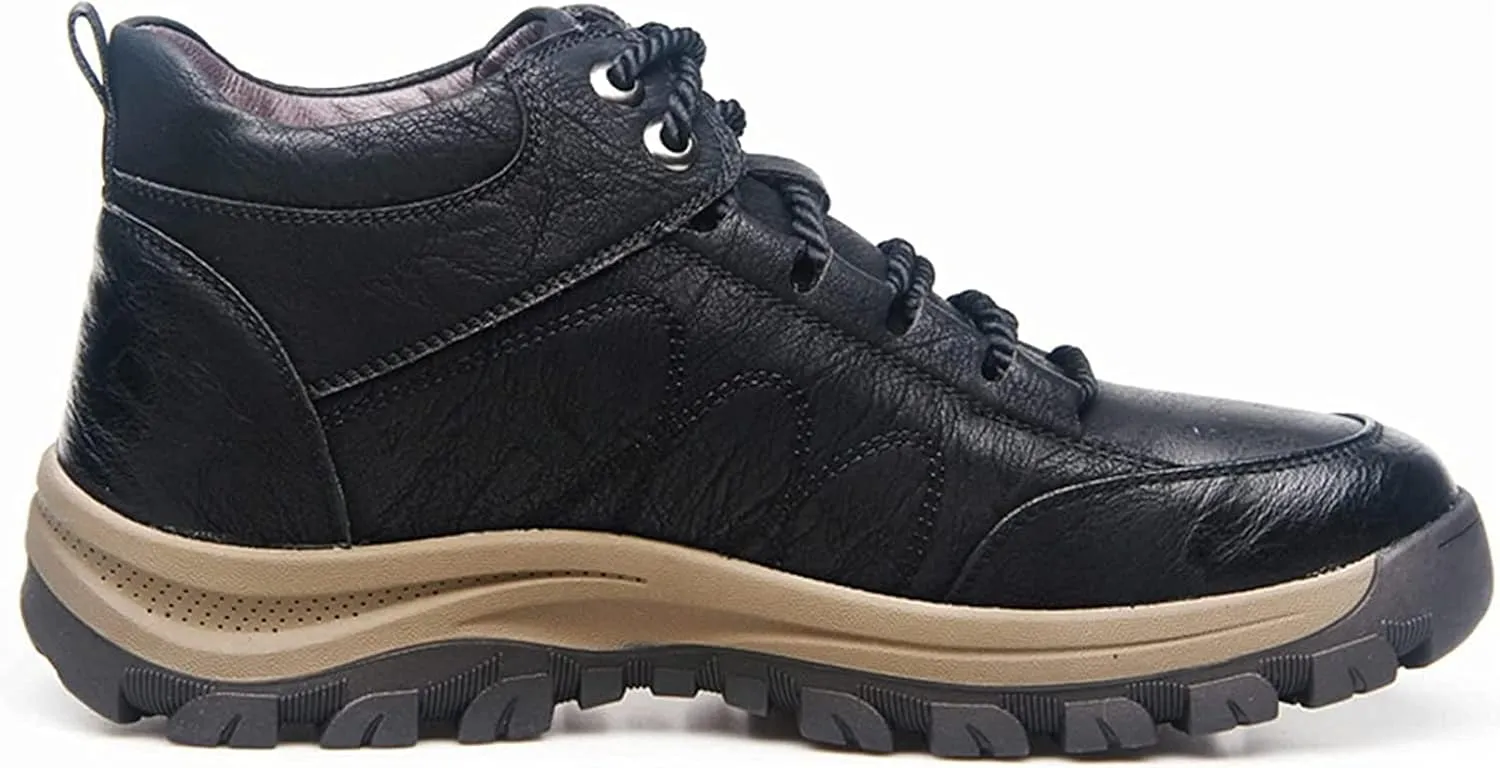Yiozoi Men's Winter Ankle Boots Outdoor Short Leather Snow Boots Warm Autumn and Winter Daily Wear Comfortable Lace up Work Shoes