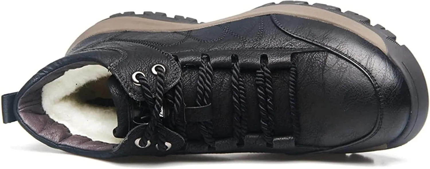 Yiozoi Men's Winter Ankle Boots Outdoor Short Leather Snow Boots Warm Autumn and Winter Daily Wear Comfortable Lace up Work Shoes