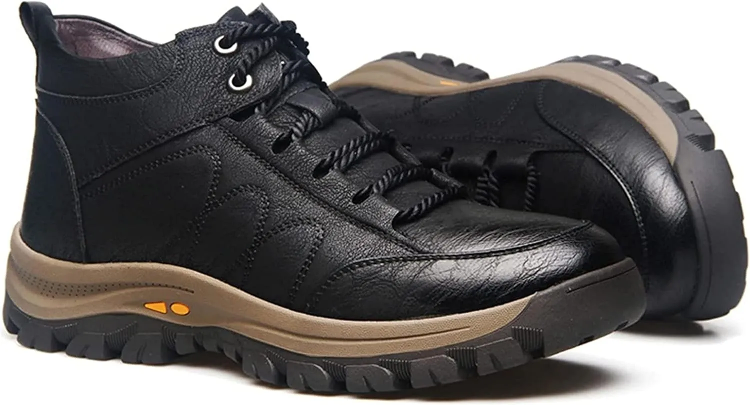 Yiozoi Men's Winter Ankle Boots Outdoor Short Leather Snow Boots Warm Autumn and Winter Daily Wear Comfortable Lace up Work Shoes