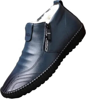 Yiozoi Winter Men's Snow Boots Warm Plush Daily Walking Shoes Flat Belt Side Zipper Light and Durable Warm Leather Work Boots