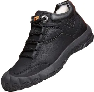 Yiozoi Winter Men's Snow Boots Warm Plush Daily Walking Shoes Flat Belt Side Zipper Light and Durable Warm Leather Work Boots
