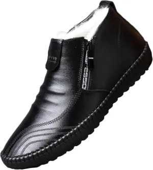 Yiozoi Winter Men's Snow Boots Warm Plush Daily Walking Shoes Flat Belt Side Zipper Light and Durable Warm Leather Work Boots
