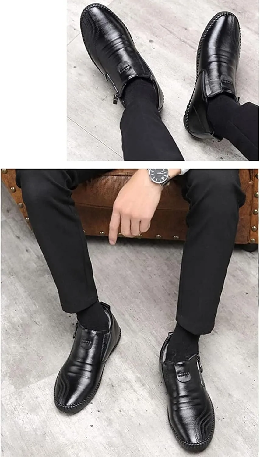 Yiozoi Winter Men's Snow Boots Warm Plush Daily Walking Shoes Flat Belt Side Zipper Light and Durable Warm Leather Work Boots