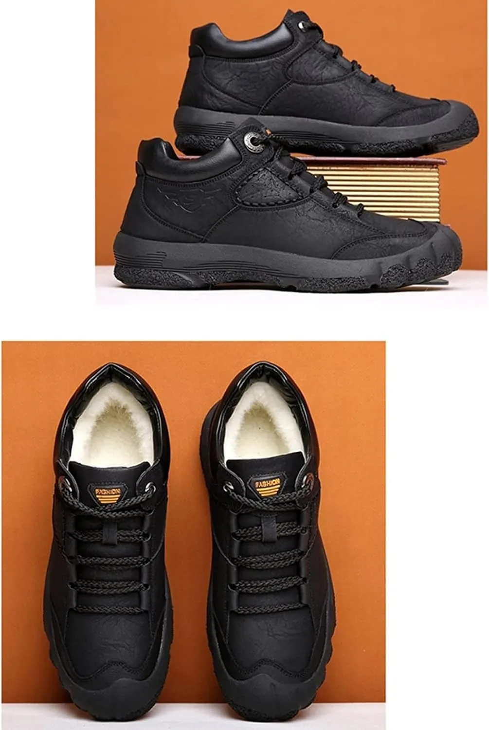 Yiozoi Winter Men's Snow Boots Warm Plush Daily Walking Shoes Flat Belt Side Zipper Light and Durable Warm Leather Work Boots
