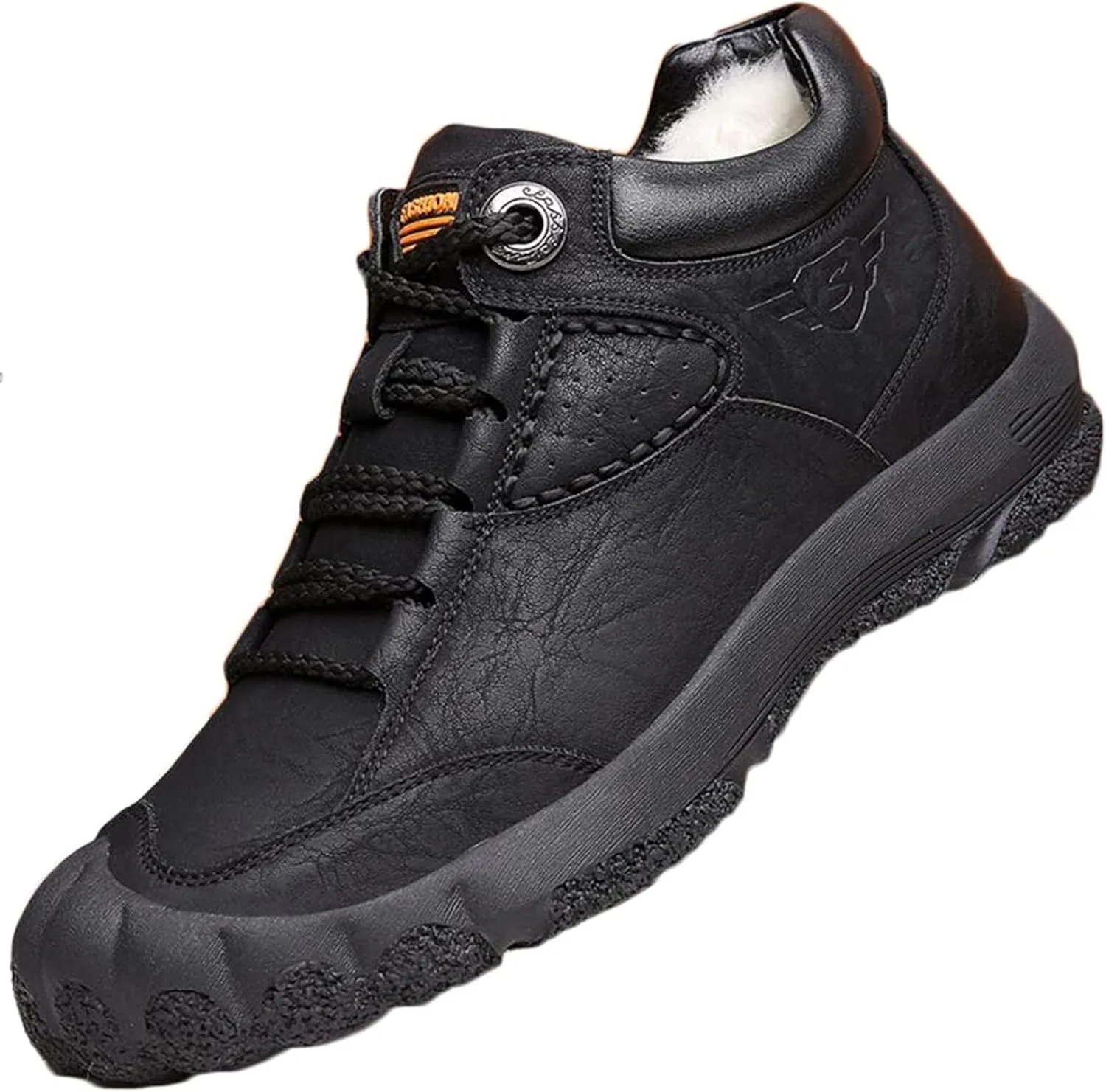 Yiozoi Winter Men's Snow Boots Warm Plush Daily Walking Shoes Flat Belt Side Zipper Light and Durable Warm Leather Work Boots
