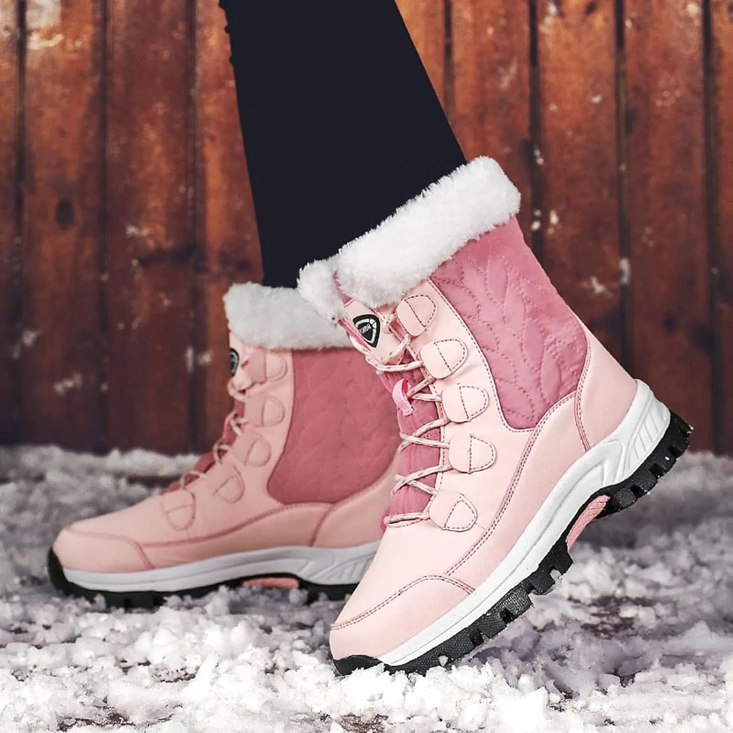 ZDLJYL Womens Snow Boots Warm Fur Lined Winter Boots Anti Slip Ankle Boots Mid Calf Snowboots Waterproof and Cold-Resistant