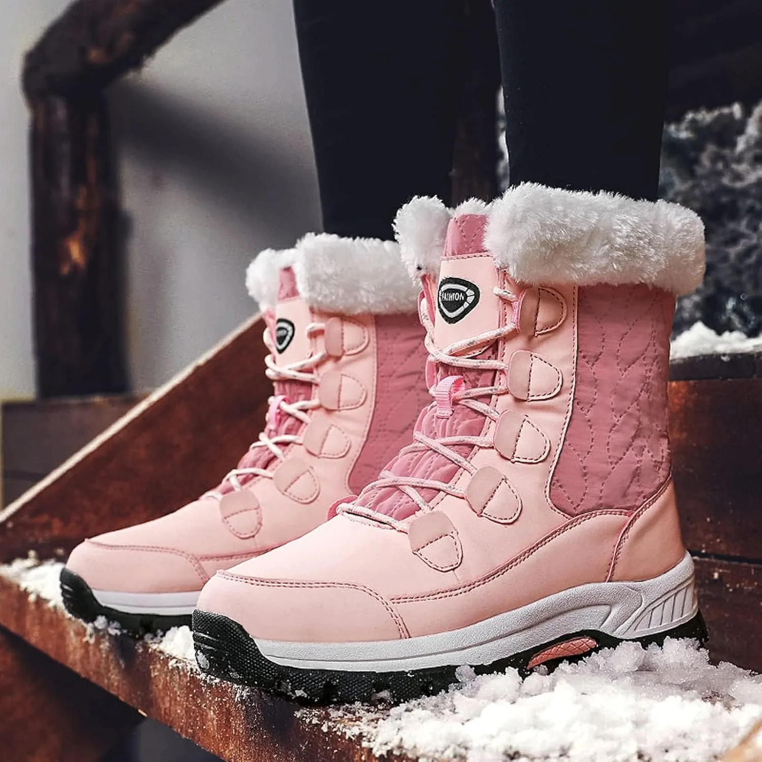ZDLJYL Womens Snow Boots Warm Fur Lined Winter Boots Anti Slip Ankle Boots Mid Calf Snowboots Waterproof and Cold-Resistant
