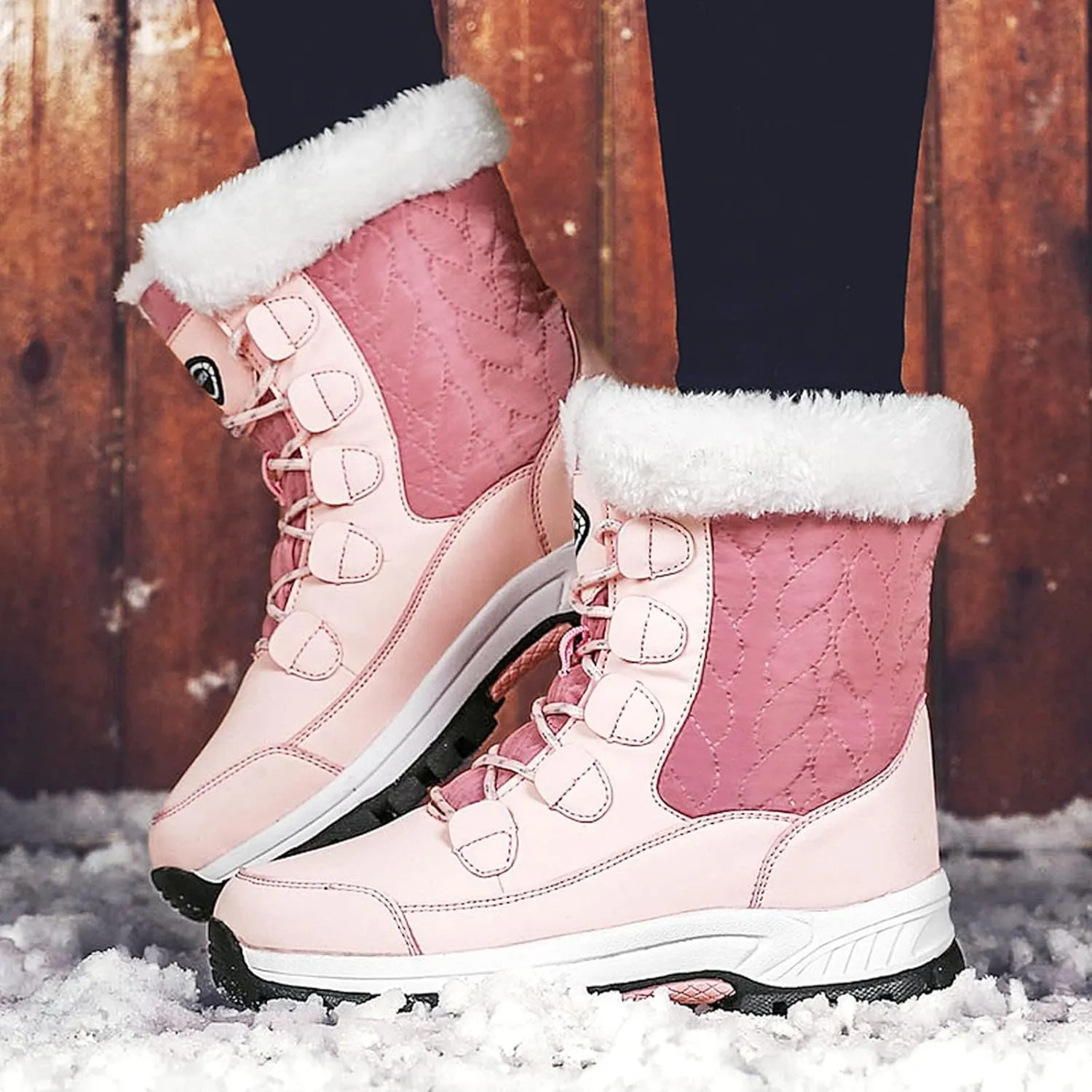 ZDLJYL Womens Snow Boots Warm Fur Lined Winter Boots Anti Slip Ankle Boots Mid Calf Snowboots Waterproof and Cold-Resistant