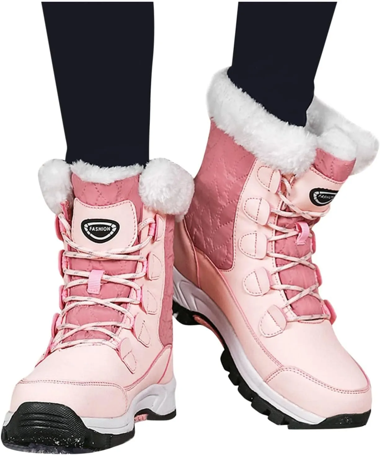ZDLJYL Womens Snow Boots Warm Fur Lined Winter Boots Anti Slip Ankle Boots Mid Calf Snowboots Waterproof and Cold-Resistant