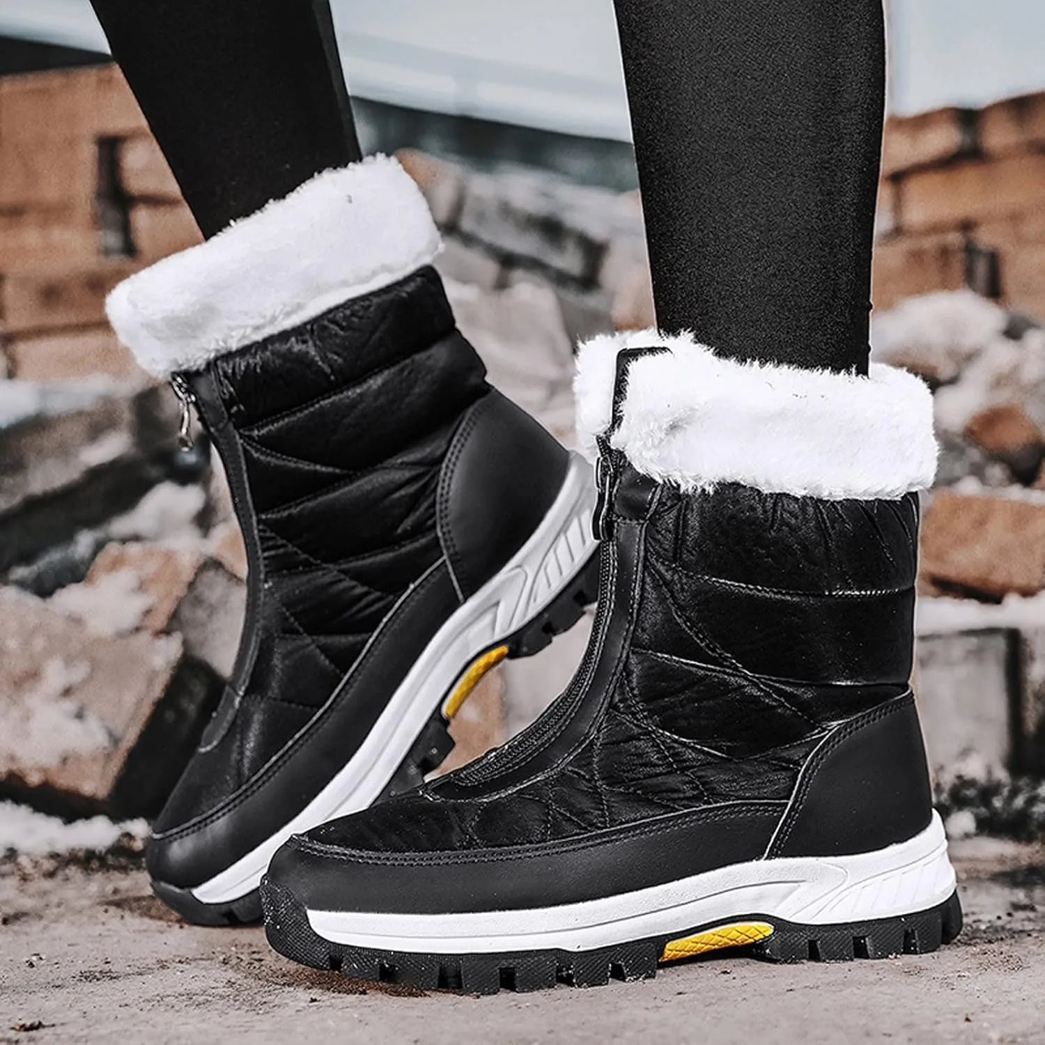 Zipper Mid Calf Snow Boots for Women Fleece Lined Warm Water Proof Boots Thick Bottom Non Slip Winter Snow Boots